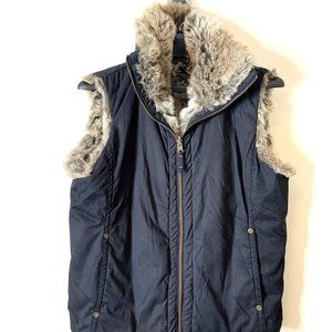 Esprit Reversible Black/Gray Faux Fur Vest Outdoors Hiking Womens size XL*